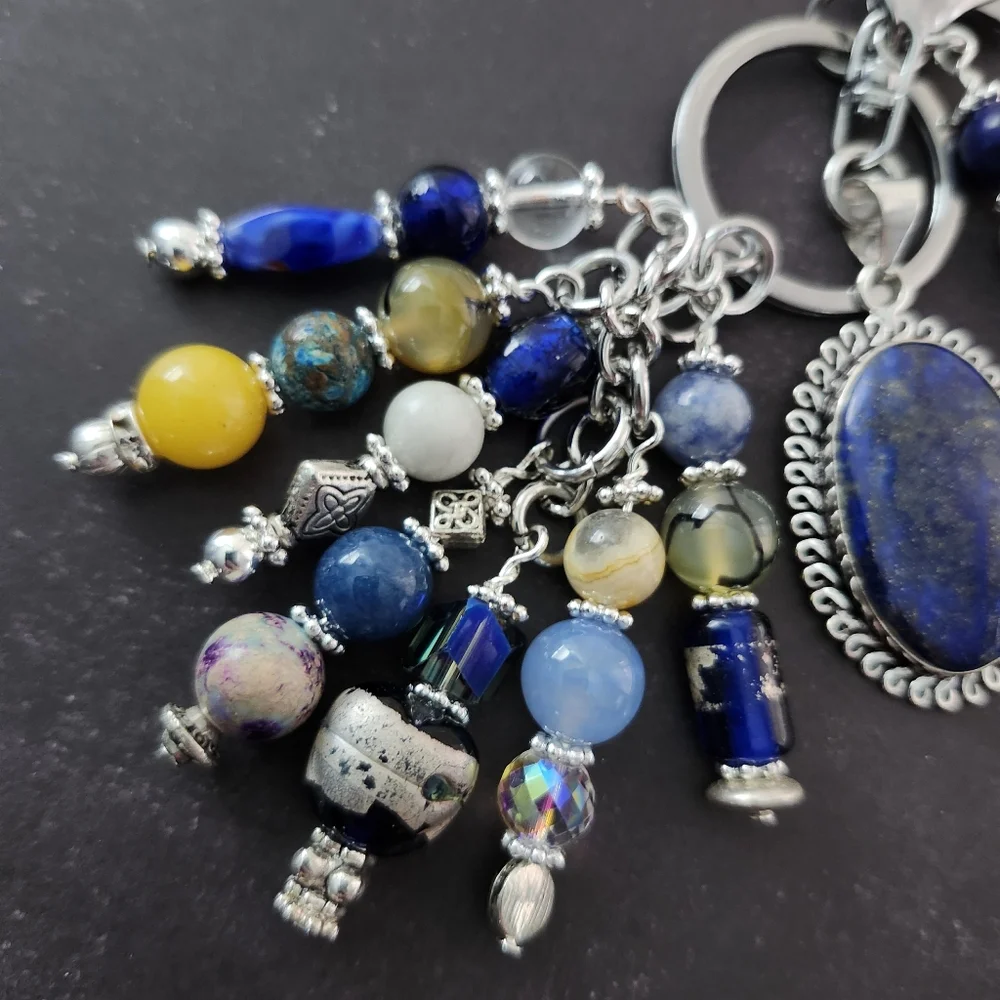 Lapis Stone Purse Charm or Keychain Agate Jade Glass Handcrafted
